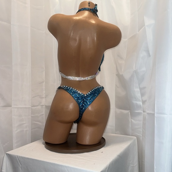 Npc competition bikini suit, teal hologram, handmade new color34B small bottom - Picture 5 of 7